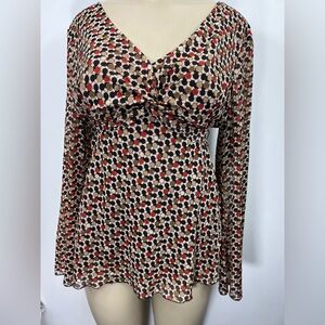Dressbarn Brown and White Tie Front Blouse Size XL